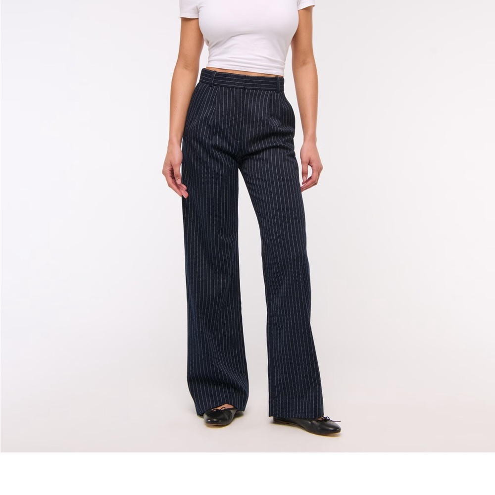 Abercrombie & Fitch Navy Pinstripe tailored wide leg pants